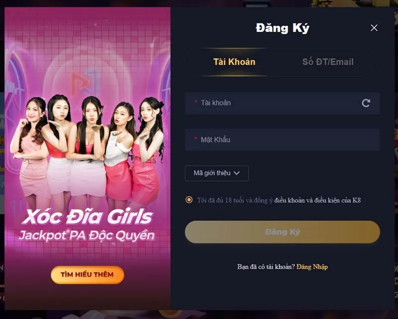 Giao diện đăng ký trực tiếp